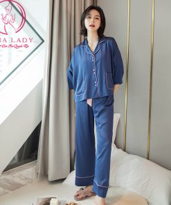 Pijama lụa tơ cánh tiên 2 túi trơn cao cấp PJ470 12