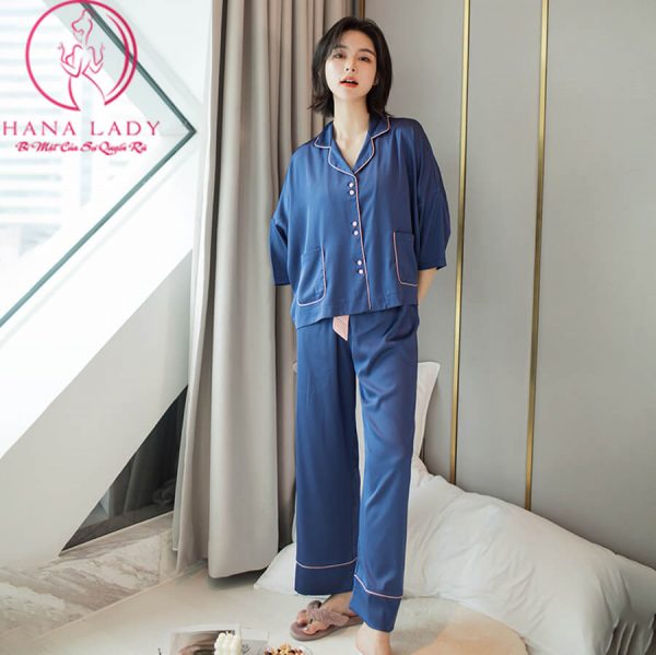 Pijama lụa tơ cánh tiên 2 túi trơn cao cấp PJ470 18