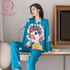 Pijama lụa tơ họa tiết cổ trang xanh cao cấp PJ479 2 Pijama lụa tơ họa tiết cổ trang xanh cao cấp PJ479 2