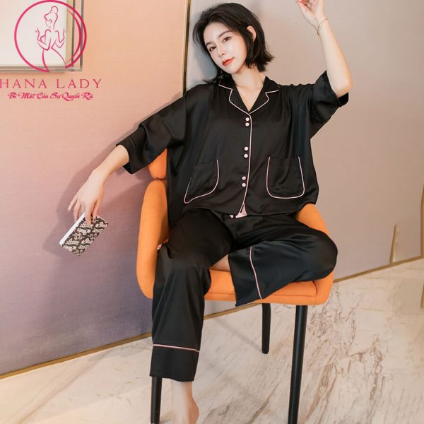 Pijama lụa tơ cánh tiên 2 túi trơn cao cấp PJ470 16
