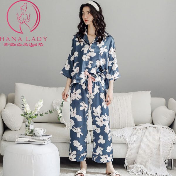 Pijama lụa tơ cao cấp họa tiết hoa cánh tiên PJ471 12