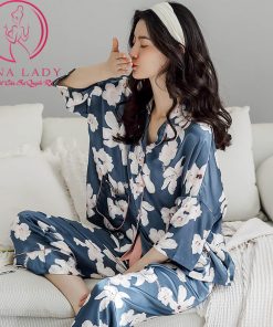 Pijama lụa tơ cao cấp họa tiết hoa cánh tiên PJ471 10