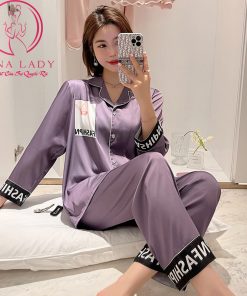 Pijama lụa tơ trơn phối chữ cao cấp PJ477 6 Pijama lụa tơ trơn phối chữ cao cấp PJ477 12