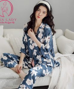 Pijama lụa tơ cao cấp họa tiết hoa cánh tiên PJ471 8