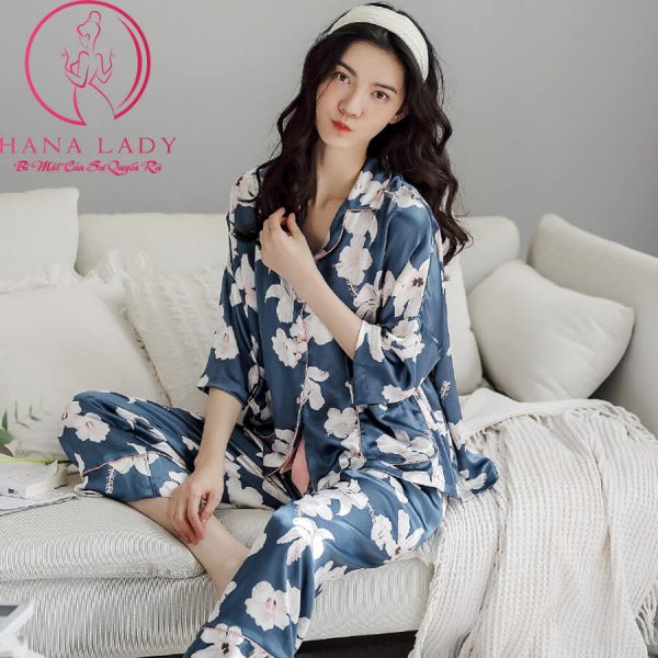 Pijama lụa tơ cao cấp họa tiết hoa cánh tiên PJ471 14