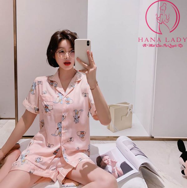Đồ ngủ pijama lụa tơ họa tiết voi hồng cao cấp PJ486 10 Đồ ngủ pijama lụa tơ họa tiết voi hồng cao cấp PJ486 16