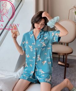 Pijama lụa tơ cao cấp họa tiết voi xanh PJ488 10