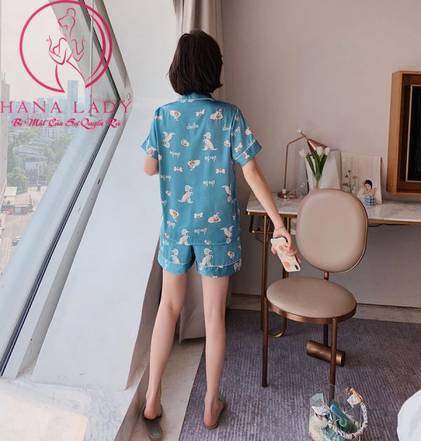 Pijama lụa tơ cao cấp họa tiết voi xanh PJ488 16