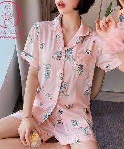 Đồ ngủ pijama lụa tơ họa tiết voi hồng cao cấp PJ486 3 Đồ ngủ pijama lụa tơ họa tiết voi hồng cao cấp PJ486 9