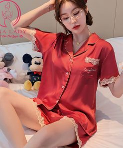 Đồ ngủ pijama lụa tơ cao cấp phối ren mềm mịn PJ489 16