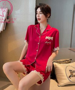 Đồ ngủ pijama lụa tơ cao cấp phối ren mềm mịn PJ489 12