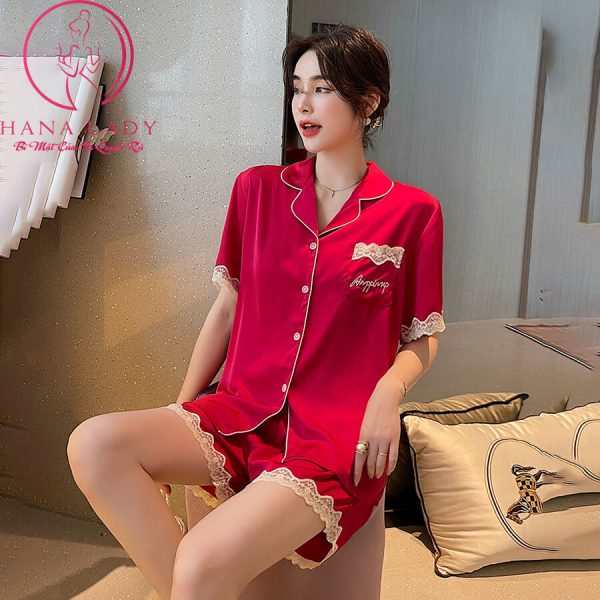Đồ ngủ pijama lụa tơ cao cấp phối ren mềm mịn PJ489 18