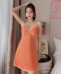 Váy ngủ lụa phối viền ngực trơn cao cấp (có mút ngực) VN441 16