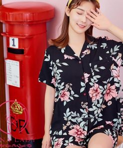 Pijama lụa tơ họa tiết hoa cao cấp PJ491 5 Pijama lụa tơ họa tiết hoa cao cấp PJ491 9