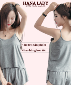 Bộ ngủ 2 dây mặc nhà thun cotton siêu mát - Xám VN409X 6 Bộ ngủ 2 dây mặc nhà thun cotton siêu mát - Xám VN409X 15
