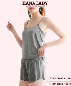 Bộ ngủ 2 dây mặc nhà thun cotton siêu mát - Xám VN409X 8 Bộ ngủ 2 dây mặc nhà thun cotton siêu mát - Xám VN409X 17