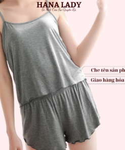 Bộ ngủ 2 dây mặc nhà thun cotton siêu mát - Xám VN409X 9 Bộ ngủ 2 dây mặc nhà thun cotton siêu mát - Xám VN409X 18