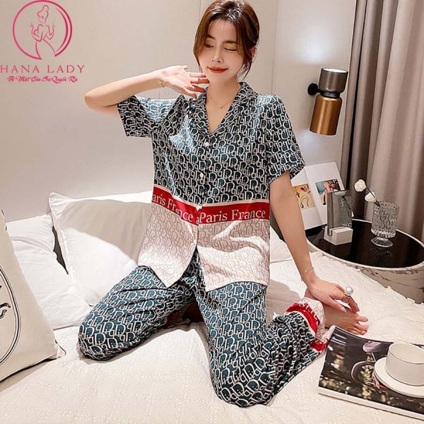 Pijama lụa tơ họa tiết Dior cao cấp PJ496 8