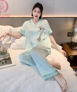 Pijama lụa họa tiết chim hạc cao cấp PJ497 9