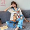 Pijama lụa tơ họa tiết hoạt hình cao cấp PJ500 1