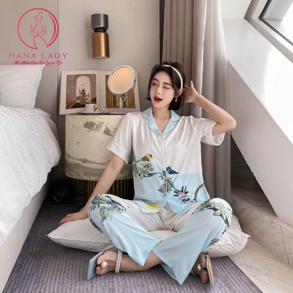 Pijama lụa tơ họa tiết hoa lá cao cấp PJ502 7 Pijama lụa tơ họa tiết hoa lá cao cấp PJ502 10