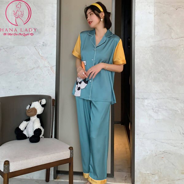Pijama lụa tơ cao cấp họa tiết hoạt hình cute PJ499 10