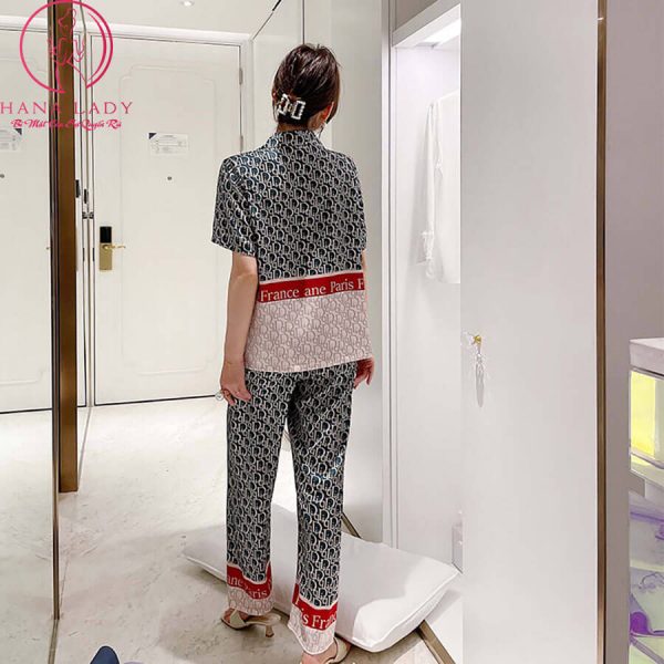 Pijama lụa tơ họa tiết Dior cao cấp PJ496 7