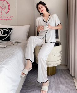 Pijama lụa tơ phối viền cao cấp PJ495 6 Pijama lụa tơ phối viền cao cấp PJ495 11