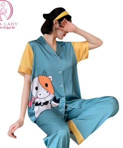 Pijama lụa tơ cao cấp họa tiết hoạt hình cute PJ499 9