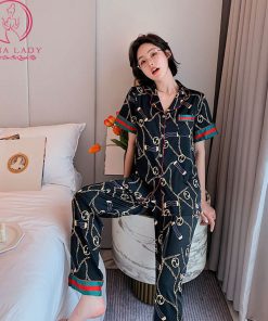 Pijama lụa tơ tay ngắn họa tiết GC cao cấp PJ493 5 Pijama lụa tơ tay ngắn họa tiết GC cao cấp PJ493 11