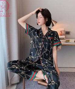 Pijama lụa tơ tay ngắn họa tiết GC cao cấp PJ493 4 Pijama lụa tơ tay ngắn họa tiết GC cao cấp PJ493 10