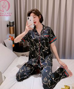 Pijama lụa tơ tay ngắn họa tiết GC cao cấp PJ493 3 Pijama lụa tơ tay ngắn họa tiết GC cao cấp PJ493 9