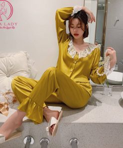 Pijama lụa phối ren bèo tiểu thư cao cấp PJ494 6 Pijama lụa phối ren bèo tiểu thư cao cấp PJ494 11