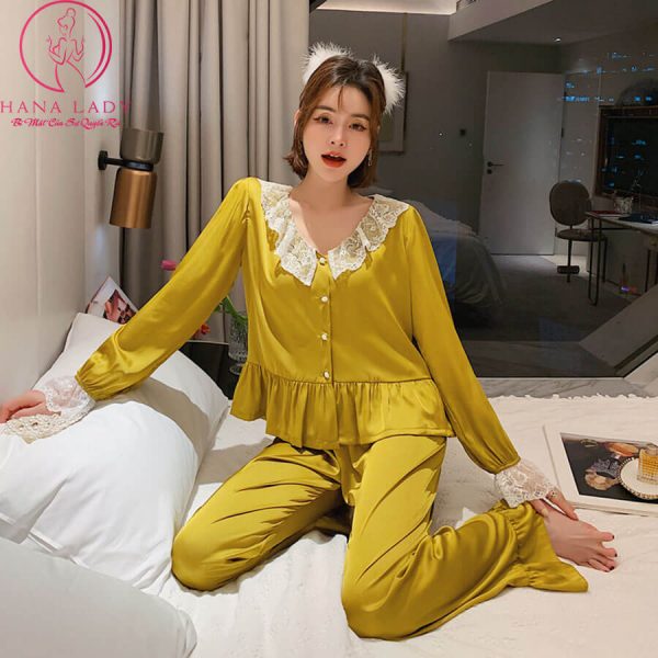 Pijama lụa phối ren bèo tiểu thư cao cấp PJ494 7 Pijama lụa phối ren bèo tiểu thư cao cấp PJ494 12