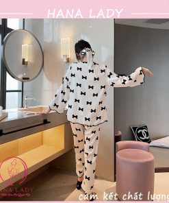Pijama tay dài họa tiết nơ cao cấp PJ504 9 Pijama tay dài họa tiết nơ cao cấp PJ504 17