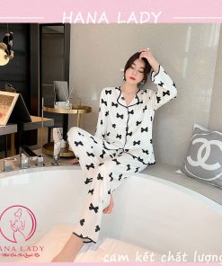 Pijama tay dài họa tiết nơ cao cấp PJ504 6 Pijama tay dài họa tiết nơ cao cấp PJ504 14