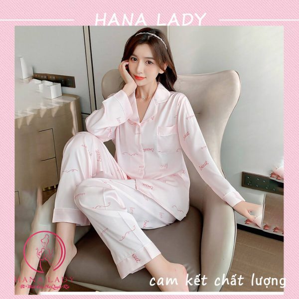 Pijama lụa họa tiết chữ hồng cao cấp PJ509 9 Pijama lụa họa tiết chữ hồng cao cấp PJ509 15