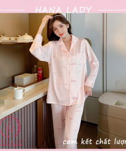 Pijama lụa họa tiết chữ hồng cao cấp PJ509 4 Pijama lụa họa tiết chữ hồng cao cấp PJ509 10