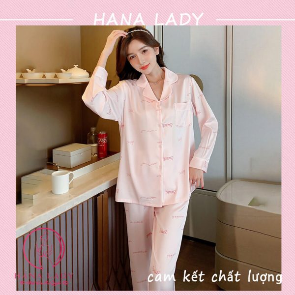 Pijama lụa họa tiết chữ hồng cao cấp PJ509 8 Pijama lụa họa tiết chữ hồng cao cấp PJ509 14