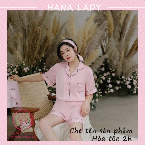 Pijama lụa họa tiết chữ hồng PJ514 13
