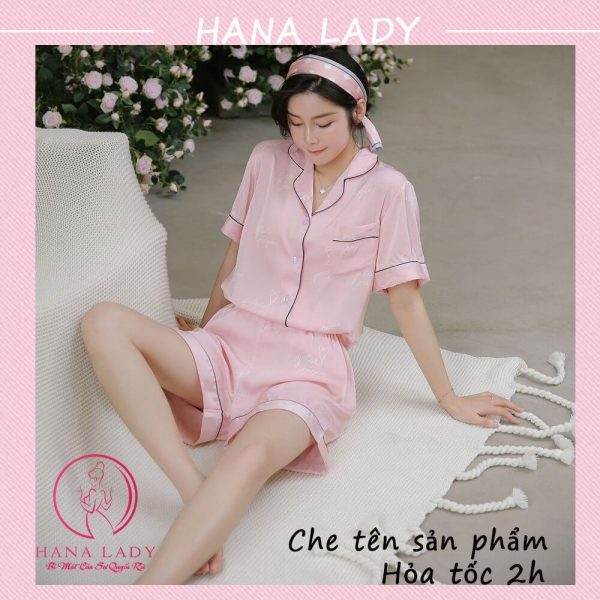 Pijama lụa họa tiết chữ hồng PJ514 12