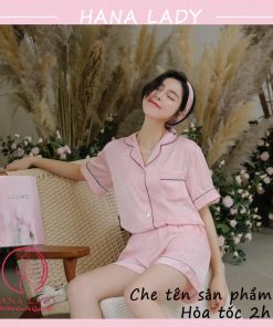 Pijama lụa họa tiết chữ hồng PJ514 8