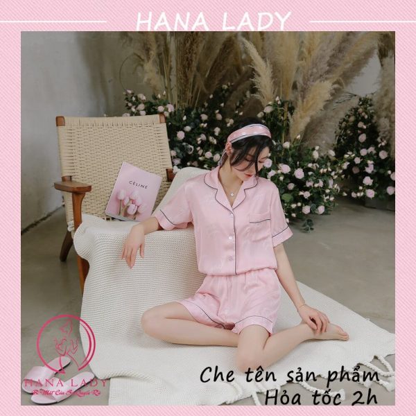 Pijama lụa họa tiết chữ hồng PJ514 10