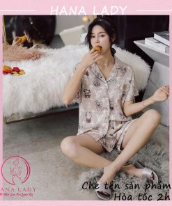 Pijama lụa tay cộc họa tiết LV cao cấp PJ515 6 Pijama lụa tay cộc họa tiết LV cao cấp PJ515 11