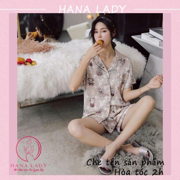 Pijama lụa tay cộc họa tiết LV cao cấp PJ515 11 Pijama lụa tay cộc họa tiết LV cao cấp PJ515 16