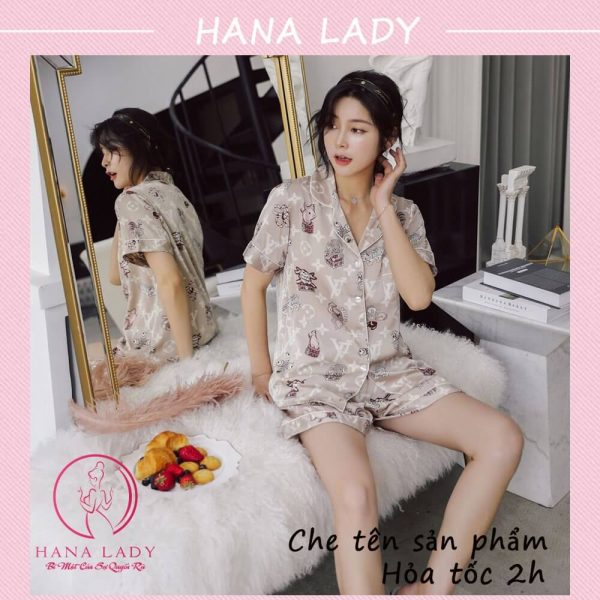 Pijama lụa tay cộc họa tiết LV cao cấp PJ515 10 Pijama lụa tay cộc họa tiết LV cao cấp PJ515 15
