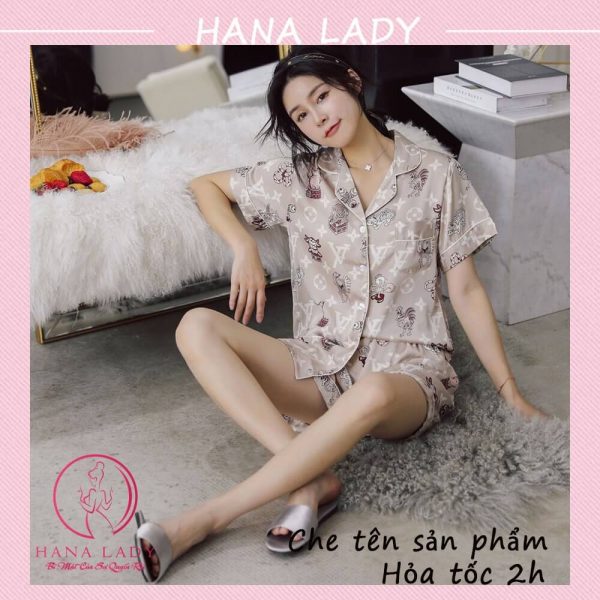 Pijama lụa tay cộc họa tiết LV cao cấp PJ515 8 Pijama lụa tay cộc họa tiết LV cao cấp PJ515 13