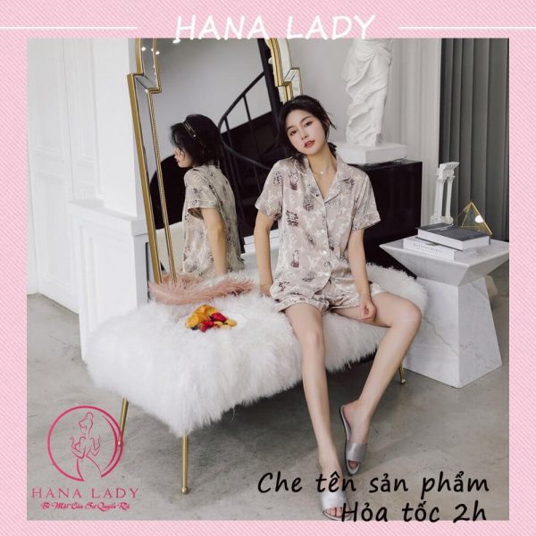 Pijama lụa tay cộc họa tiết LV cao cấp PJ515 7 Pijama lụa tay cộc họa tiết LV cao cấp PJ515 12