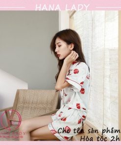 Pijama lụa tơ họa tiết dâu đáng yêu PJ516 11