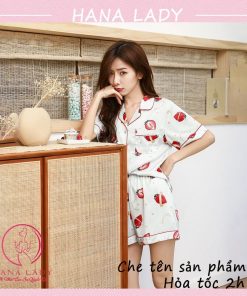 Pijama lụa tơ họa tiết dâu đáng yêu PJ516 10